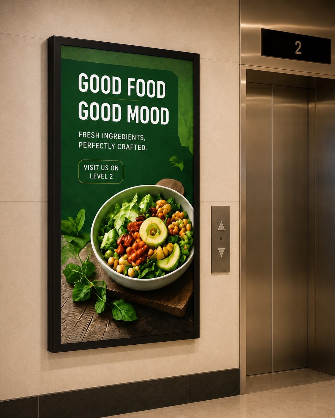 Wall-mounted panel beside a lift
